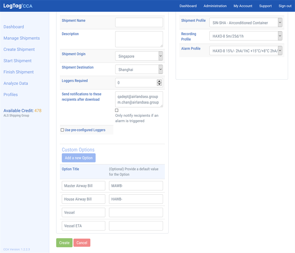 Name and Description of the Shipping Template