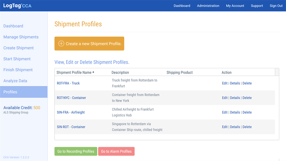 List of Shipment Profiles