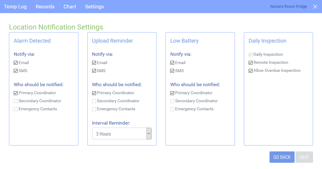 Editing the location notification settings