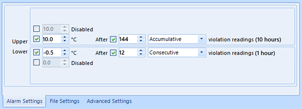 Alarm Configuration Tab